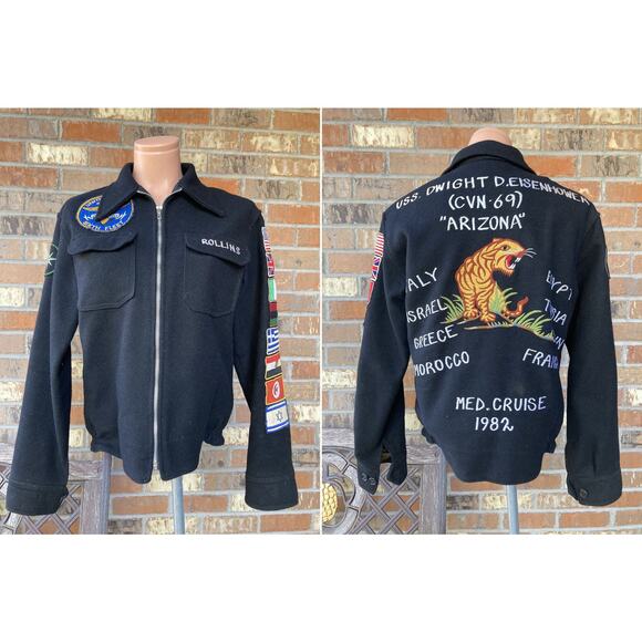 Size Women's M Navy USS Dwight D.Eisenhower Tour Jacket CVN-69 Vintage 80s